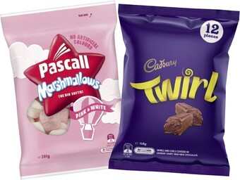 IGA Cadbury or pascall share pack 144-280g selected varieties offer