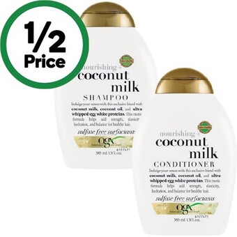Woolworths Ogx shampoo or conditioner 385ml offer