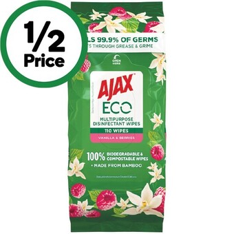 Woolworths Ajax eco antibacterial disinfectant cleaning wipes pk 110 offer