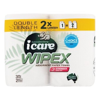 Woolworths Icare double length 3 ply paper towel 120 sheets pk 2 offer