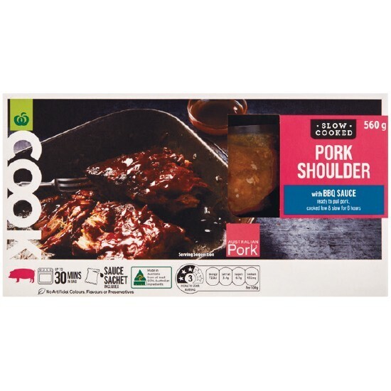 Woolworths cook pork shoulder with bbq sauce 560g from the meat dept