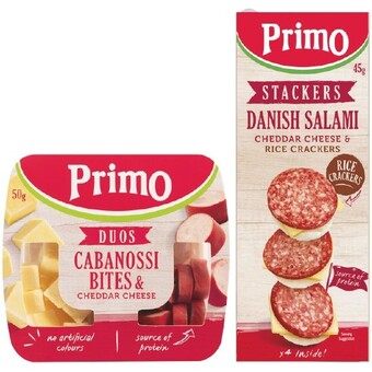 Woolworths Primo stackers, trios, duos or mini mix-ups 35-57g offer