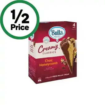 Woolworths Bulla creamy classics cones 520ml pk 4 or sandwiches 560ml pk 4 – from the freezer offer