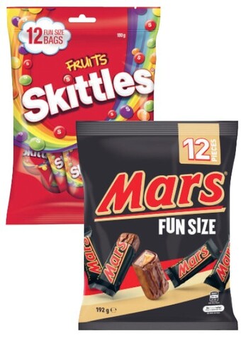 Coles Mars medium funsize bag 132g-192g or skittles funsize 180g offer