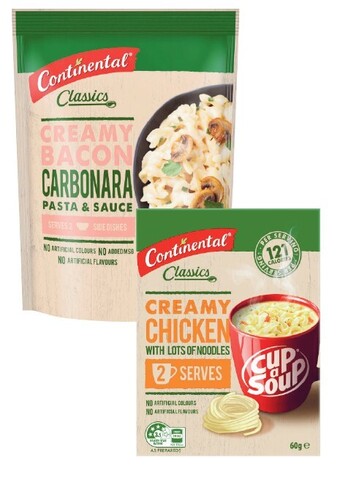 Coles Continental cup a soup 2 serve 50g-75g or pasta & sauce or rice 85g-125g offer