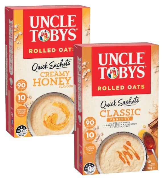 Uncle tobys porridge sachets 320g350g offer at Coles