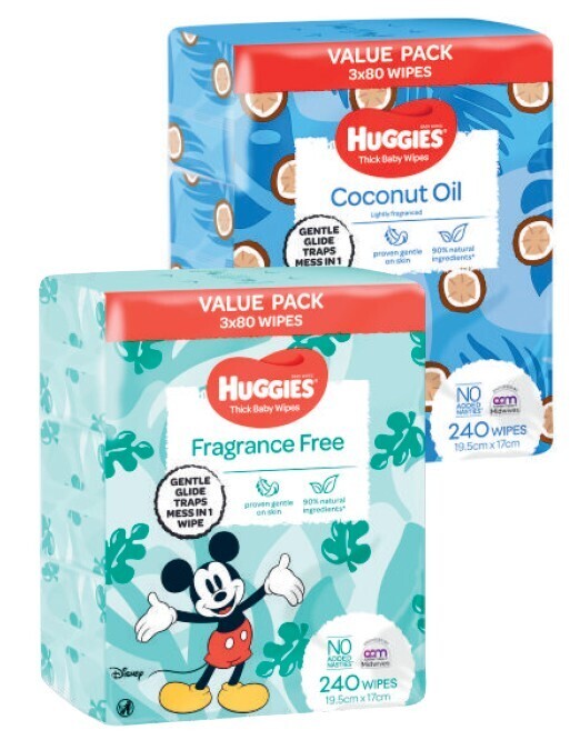 Huggies baby wipes coconut oil, fragrance free 240 pack or water wipes