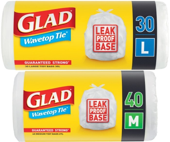 Glad wavetop kitchen tidy bags medium 40 pack or large 30 pack offer at