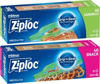 Coles Ziploc sandwich or snack bags 40 pack offer