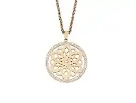 Bevilles Jewellery Stainless Steel Rose Tone Flower Filigree Disc Crystal Necklace offer