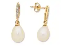 Bevilles Jewellery 9ct Yellow Gold Freshwater Pearl and Diamond Set Earrings offer