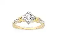 Bevilles Jewellery 9ct Yellow Gold Sqaure Look Diamond Dress Ring offer