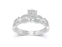 Bevilles Jewellery Double Halo Two Ring Wedder Set with 1/5ct of Diamonds in 9ct White Gold offer