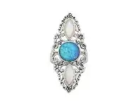 Bevilles Jewellery Sterling Silver Mother of Pearl and Blue Opal Filigree Ring offer