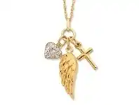Bevilles Jewellery 9ct Yellow Gold Silver Infused Heart + Cross + Wing Necklace offer