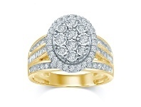 Bevilles Jewellery Miracle Oval Halo Ring with 1.00ct of Diamonds in 9ct Yellow Gold - N offer