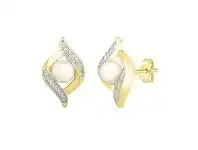 Bevilles Jewellery 9ct Yellow Gold Diamond Set Flame Earrings with Pearls offer