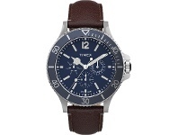 Bevilles Jewellery Timex Men's Harborside 43mm Silver-tone Case Blue Dial Brown Leather Strap offer