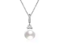 Bevilles Jewellery Sterling Silver Imitation Pearl Necklace with Cubic Zirconias offer