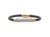 Bevilles Jewellery Stainless Steel Rose Colour 20cm Black Leather 20cm Bracelet offer