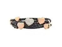 Bevilles Jewellery Rose Stainless Steel and Zirconia Heart Charms Leather Bracelet offer