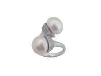 Bevilles Jewellery Sterling Silver Freshwater Pearl & Cubic Zirconia Pave Ends Ring offer