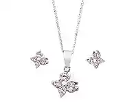 Children's Sterling Silver Pink Butterfly Earring & Necklace Set