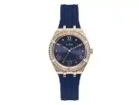 Guess Ladies Cosmo Crystal Rose Gold & Blue Silicone Watch GW0034L4