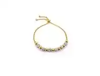 Bevilles Jewellery Stainless Steel Yellow and Crystal Pave Bolo and Plain Ball Bracelet offer