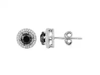 Bevilles Jewellery Black Diamond Halo Stud Earrings with 1.00ct of Diamonds in Sterling Silver offer