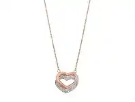 Bevilles Jewellery 9ct Rose Gold Silver Infused Twin Hearts Necklace with Crystals offer