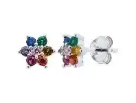 Bevilles Jewellery Rainbow Cubic Zirconia Flower Earrings in Sterling Silver offer