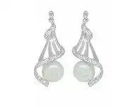 Bevilles Jewellery Pearl and Diamond Swirl Drop Earrings in Sterling Silver offer