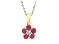 Bevilles Jewellery 9ct Yellow Gold Diamond Set Created Ruby Flower Necklace offer
