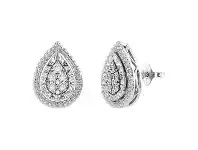 Bevilles Jewellery Diamond Set Miracle Halo Pear Earrings in Sterling Silver offer