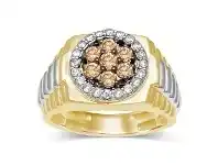 Bevilles Jewellery Cognac Flower Mens Ring with 0.95ct of Diamonds in 10ct Yellow Gold offer