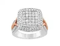 Bevilles Jewellery Halo Square Look Ring with 1.00ct of Diamonds in Sterling Silver and 9ct Rose Gold offer