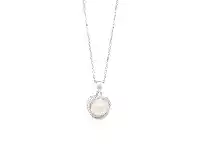Bevilles Jewellery Freshwater Pearl & Cubic Zirconia Halo Swirl Necklace in Sterling Silver offer