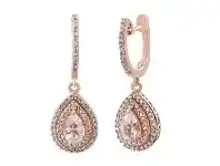 Bevilles Jewellery 9ct Rose Gold 0.56ct Pear Shape Morganite 0.38ct Diamond Double Halo Drop Earrings offer