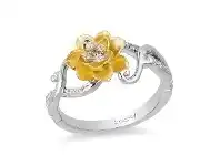 Bevilles Jewellery Enchanted Disney Fine Jewelry 9ct Yellow Gold and Sterling Silver Tiana Water Lily Ring with 1/10ct of Diamonds - L offer