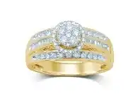 Bevilles Jewellery 9ct Yellow Gold Halo Ring with 0.57ct of Diamonds - L offer