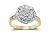 Bevilles Jewellery Martina Solitaire Look Halo Ring with 1/2ct of Diamonds in 9ct Yellow Gold - Q offer