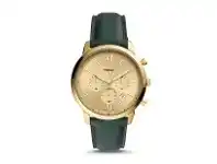 Bevilles Jewellery Fossil Neutra Chronograph Gold Dial Watch with Dark Green Leather Band FS5580 offer