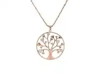 Bevilles Jewellery Rose Stainless Steel Crystal Heart Leaf Tree of Life Necklace offer