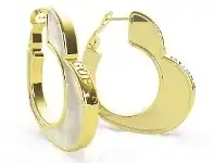 Guess Sea Gift Gold Plated Mother of Pearl White Heart Big Earrings