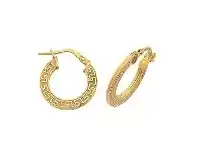 Bevilles Jewellery 9ct Yellow Gold Silver Filled Greek Key Hoop Earrings 10mm offer