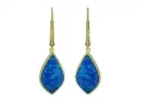 Bevilles Jewellery Blue Created Opal Drop Earrings in 9ct Yellow Gold offer