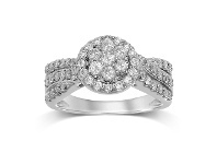 Bevilles Jewellery Brilliant Cluster Ring with 1.00ct of Diamonds in 9ct White Gold - L offer