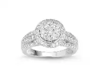 Bevilles Jewellery Meera Brilliant Halo & Baguette Ring with 1.00ct of Laboratory Grown Diamonds in 9ct White Gold - Q offer