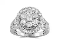 Bevilles Jewellery Brilliant Flower Halo Ring with 2.00ct of Diamonds in 9ct White Gold - L offer